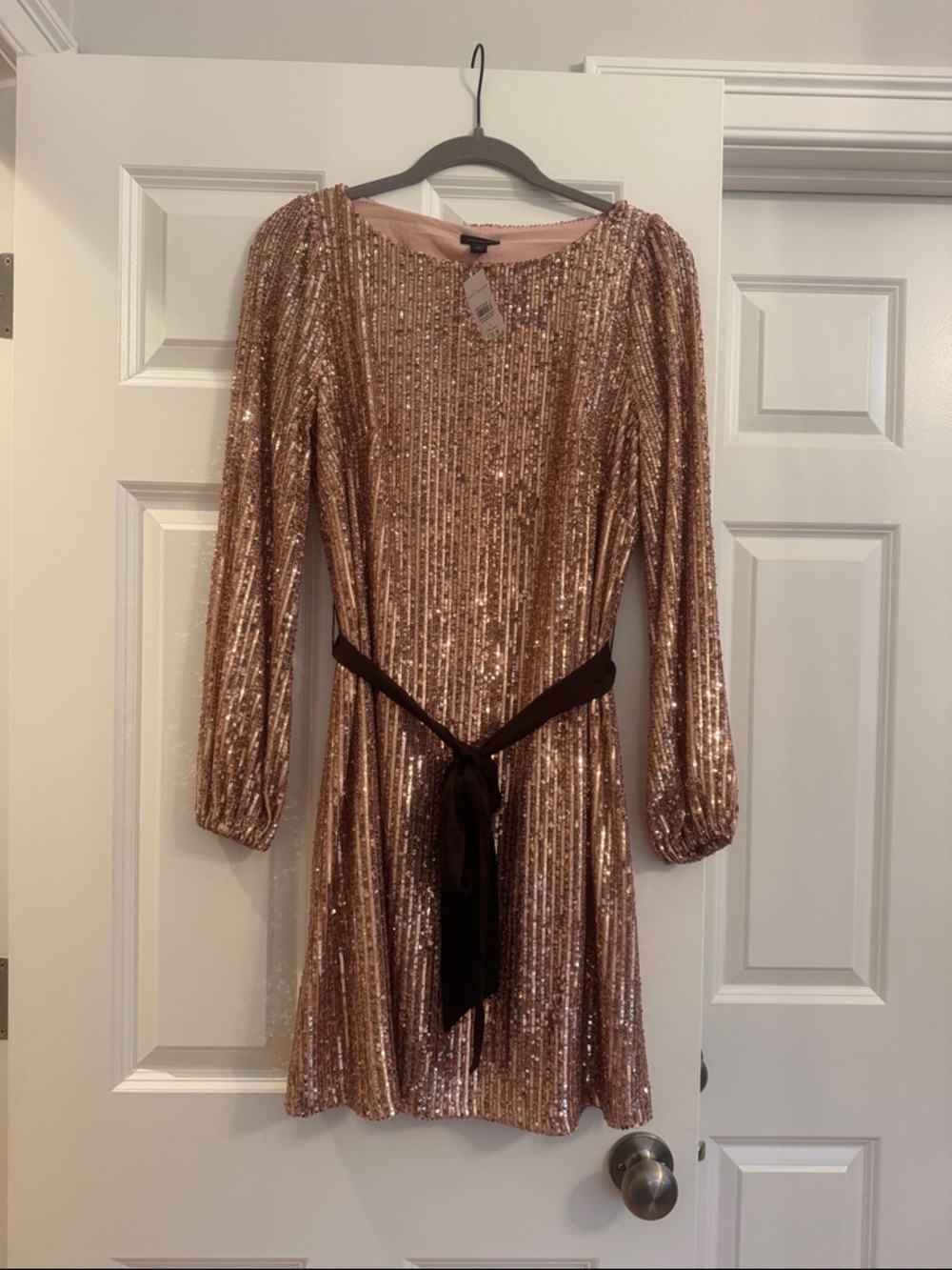 Ann Taylor Rose Gold Sequin Long Sleeve Party Dress